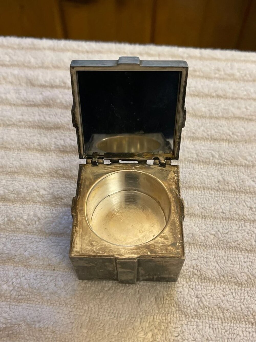 Pottery Barn Silverplated 'Gift with Bow' Box Candle Holder, Trinket Box, Heavy - Picture 2 of 6